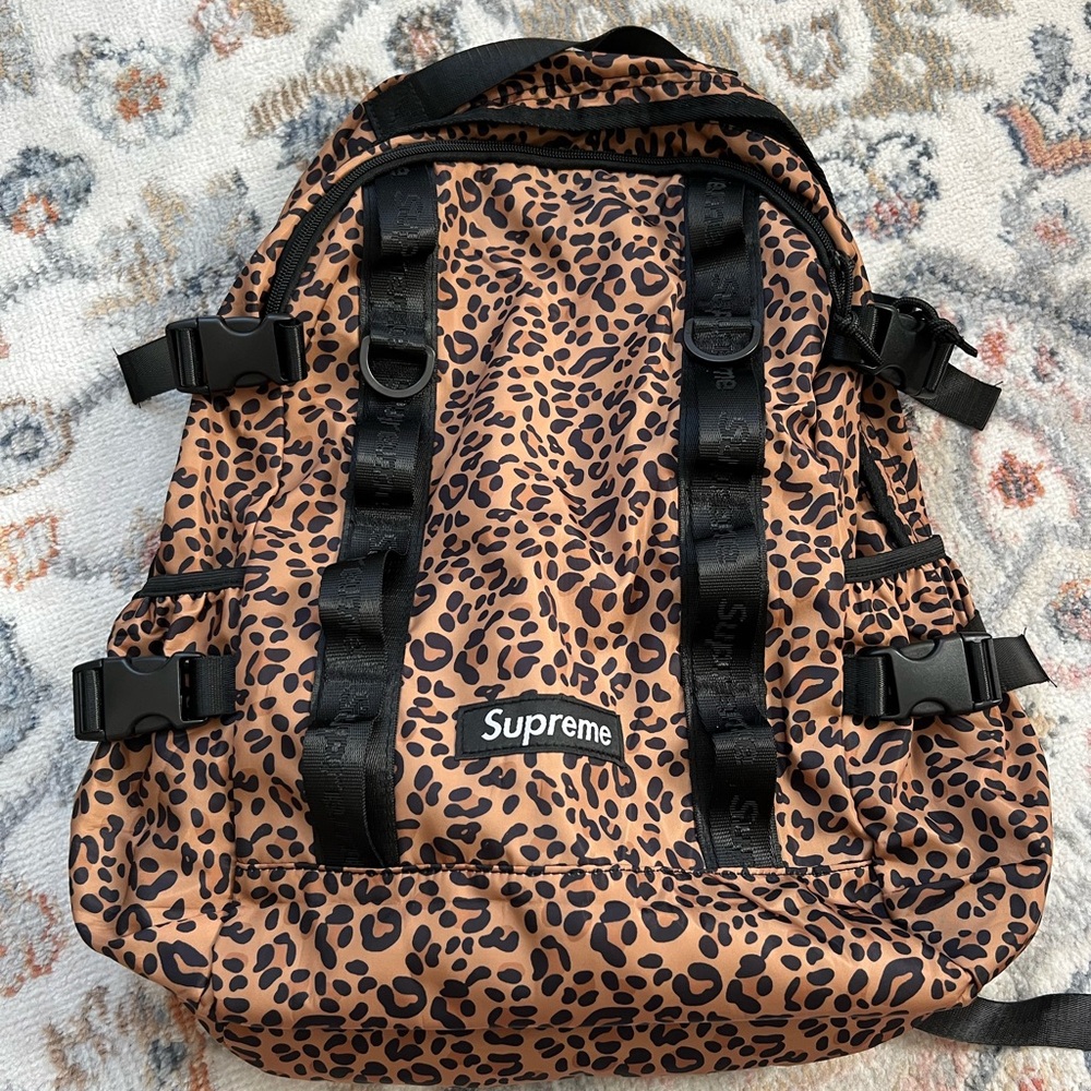 Supreme Leopard-Print Backpack in Tan and Black